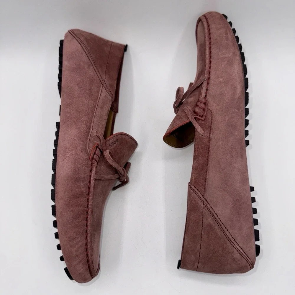 Hugo Boss Driver Mix Saddle Loafers‎ Men's Size 9.5 Open Pink Suede Dustbags